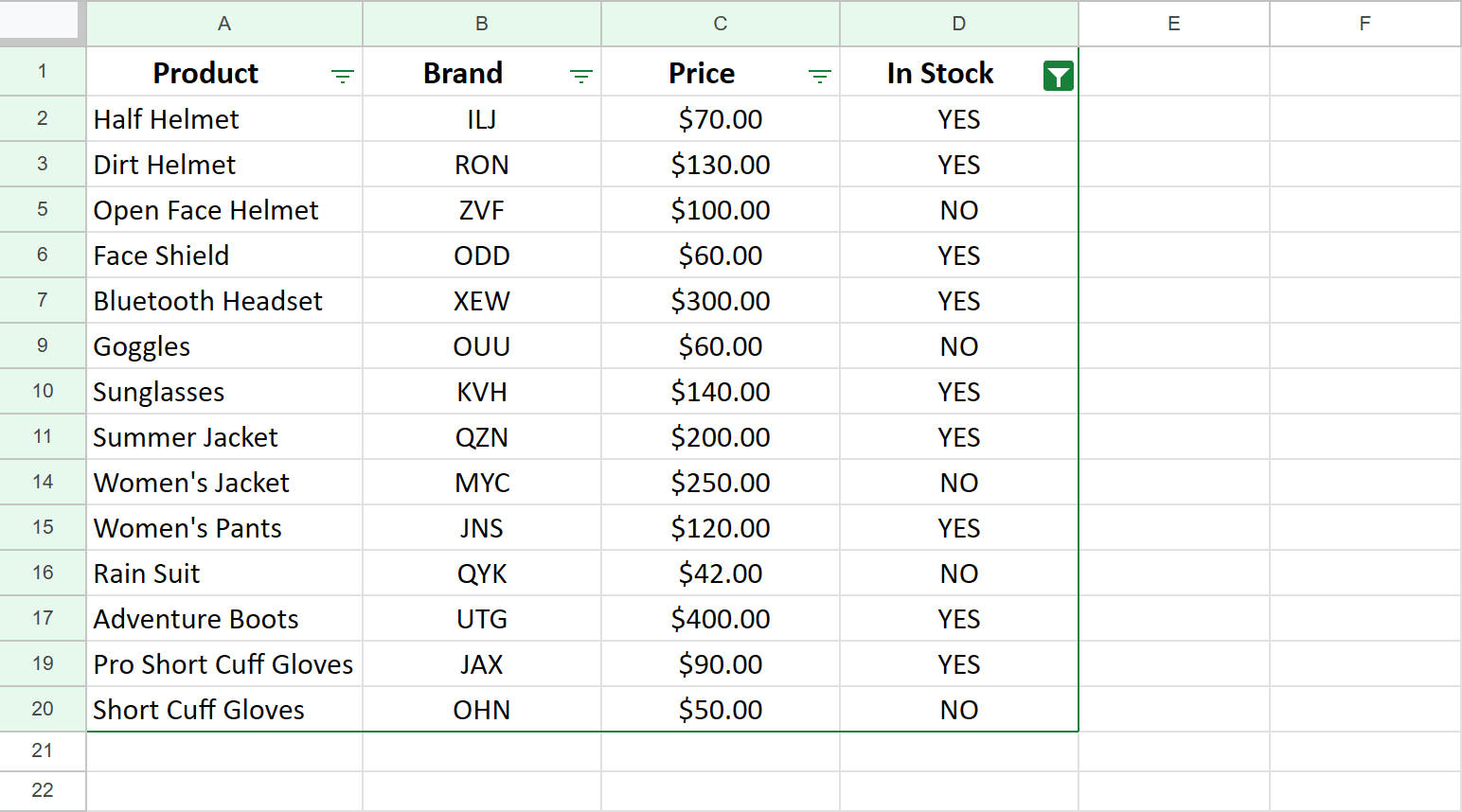 Filter out empty rows in Google Sheets.