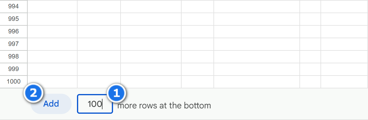 Add as many rows as you need at the bottom of the sheet by clicking a single button.