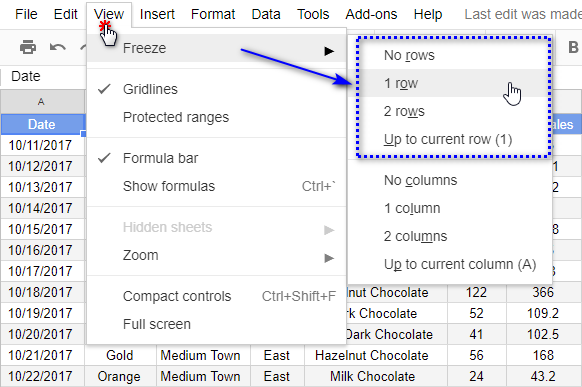How to freeze rows in Google Sheets.