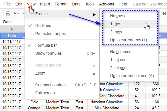 Cách đóng băng các hàng trong Google Sheets.