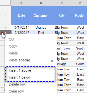 Working in Google Sheets: add, freeze, and remove rows