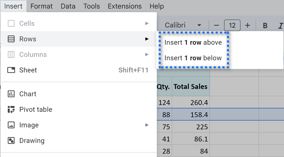 Add rows using Google Sheets menu.