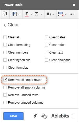 Check the needed options and click Clear.