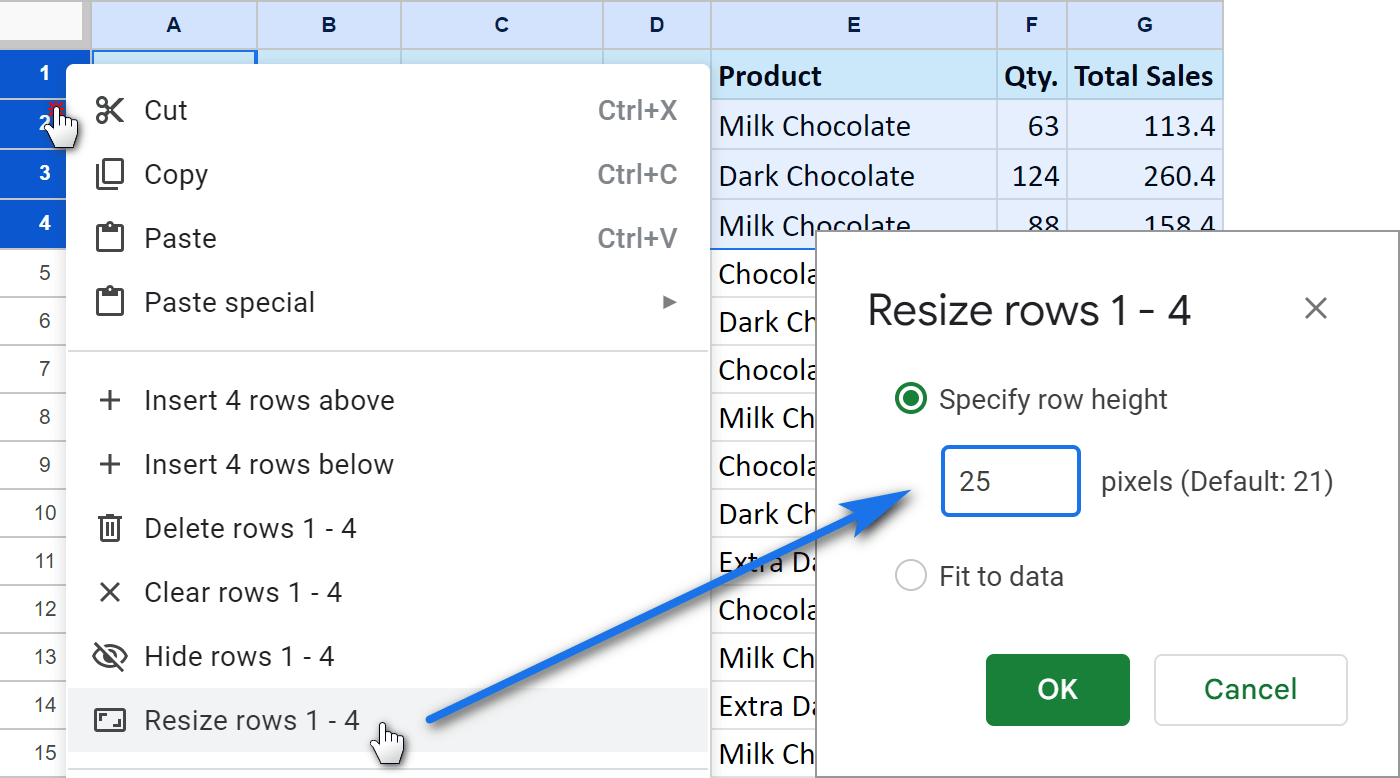 Resize row using the context menu and specifying height in pixels.