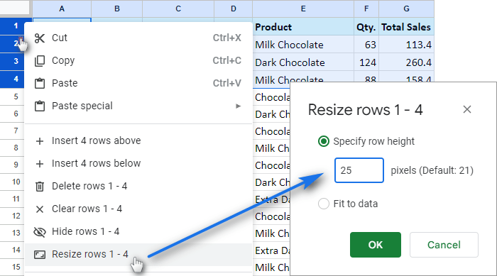 google sheets fit text to cell