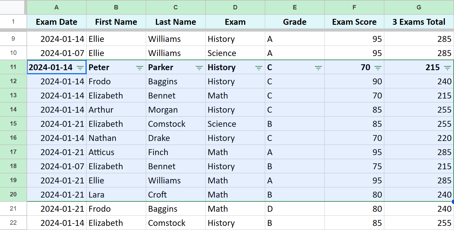 Enable filter to sort range in Google Sheets.