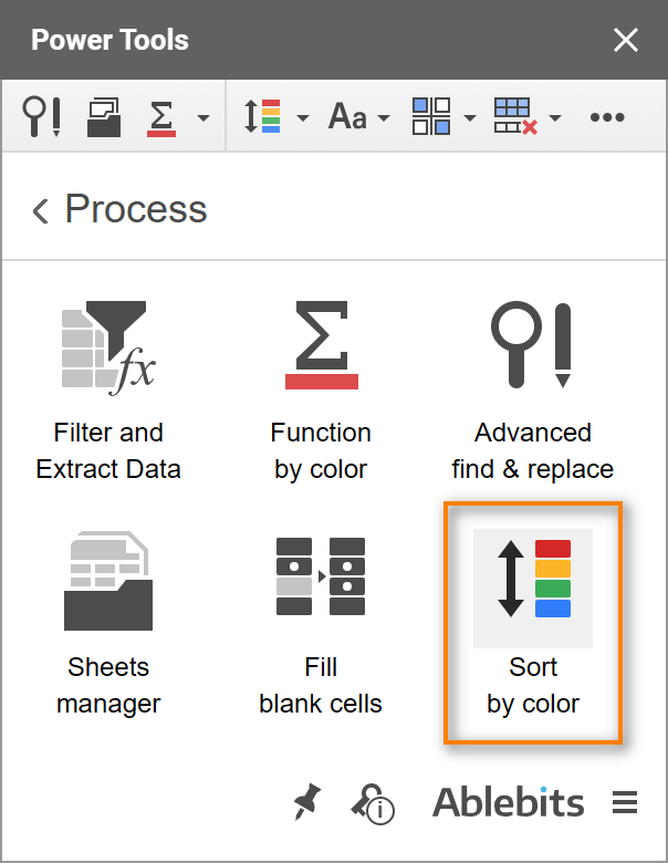 Access Sort by color in Power Tools by clicking on its icon.