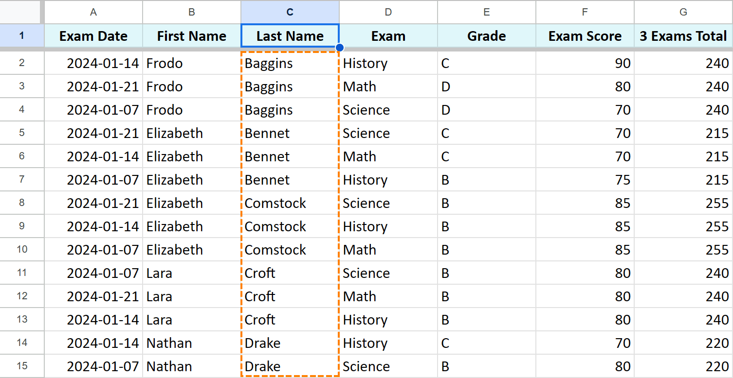 How to sort by last name in Google Sheets.