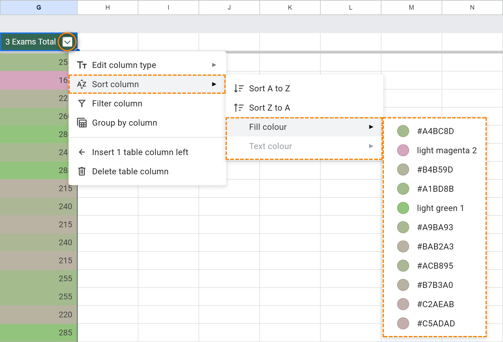 Sort Google Sheets table by fill color.