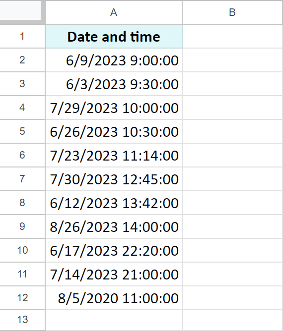 A column with Date time data.