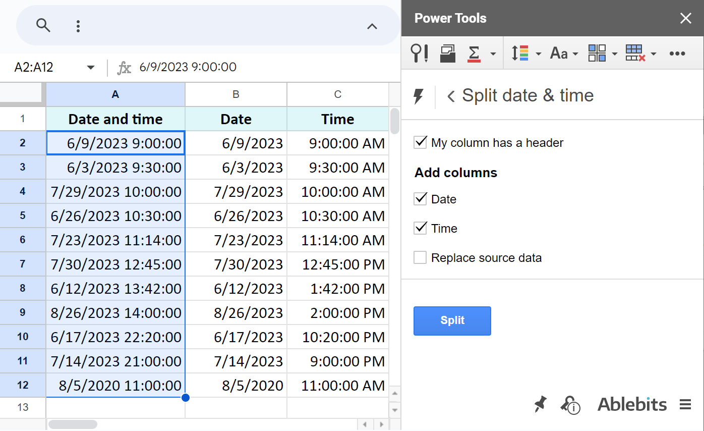 Separate date/time units.