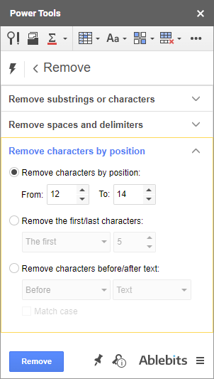 Remove characters by position.
