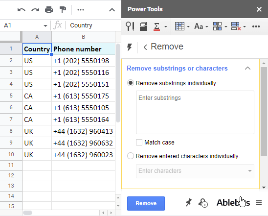How to remove Google Sheets substrings and special characters.