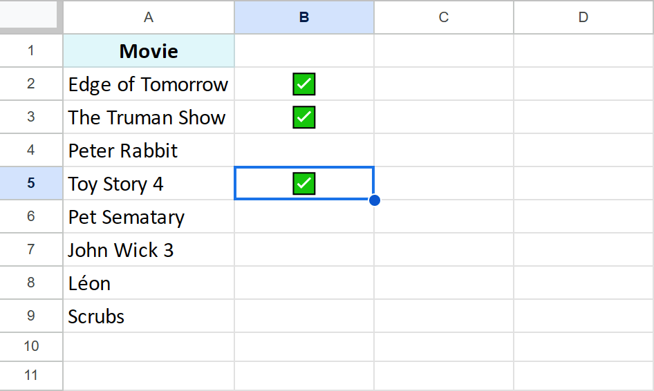 Copy the checkmark in Docs and paste it in Sheets.