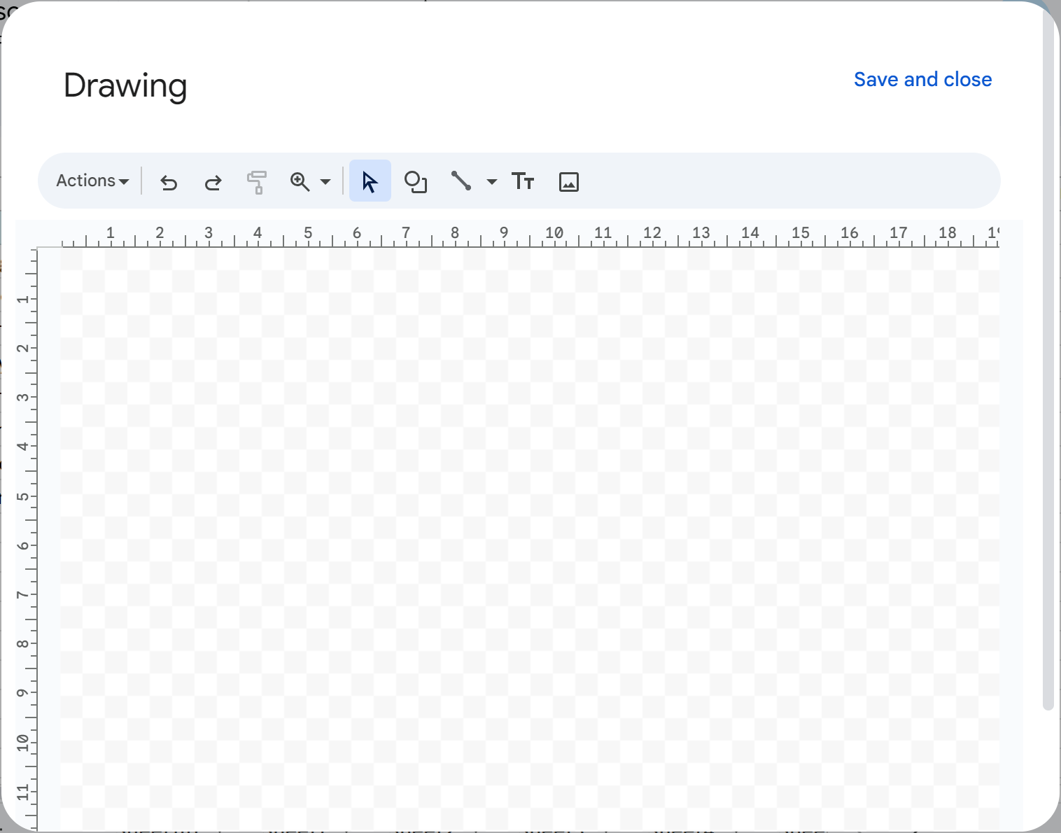 The Drawing window in Google Sheets.