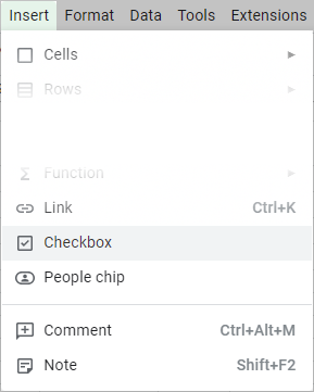 Insert a checkbox using the standard Google Sheets menu.