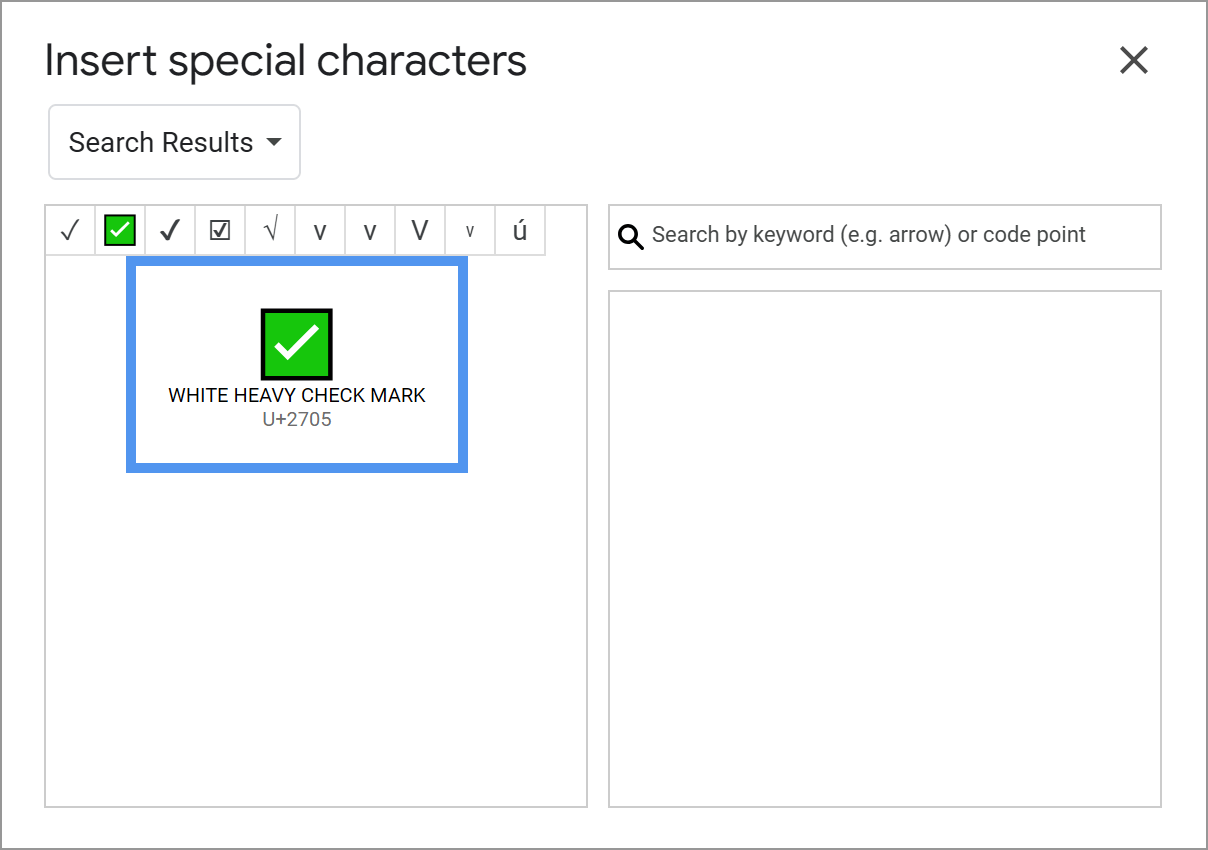 Insert special characters in Google Docs.