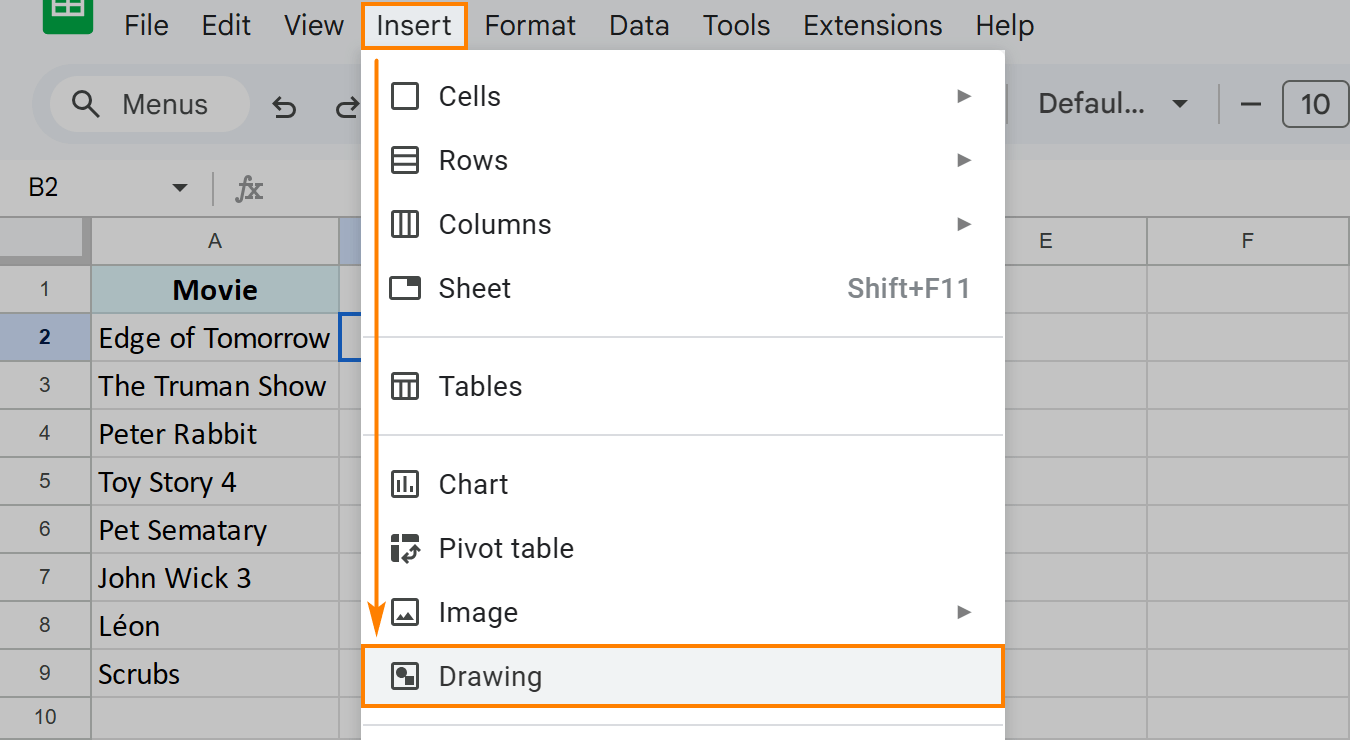 Insert drawings in Google Sheets.