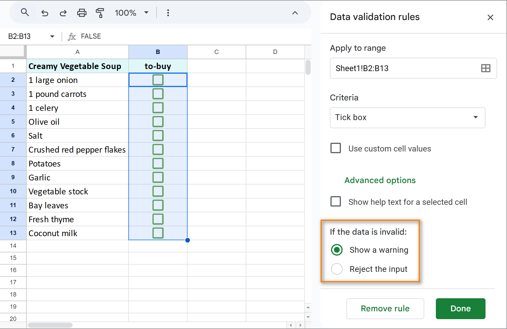 Show a warning or reject the input on invalid data.