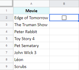 Create a checkbox using keyboard shortcuts in spreadsheets.