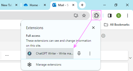 Launch ChatGPT Writer from the browser's extension toolbar.
