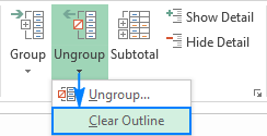 Removing outline in Excel