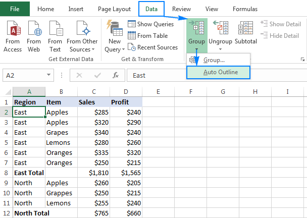 Excel Group rows automatically or manually collapse and expand rows