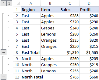 excel for mac group outline summary below detail