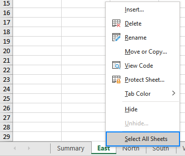 Grouping all worksheets in Excel.