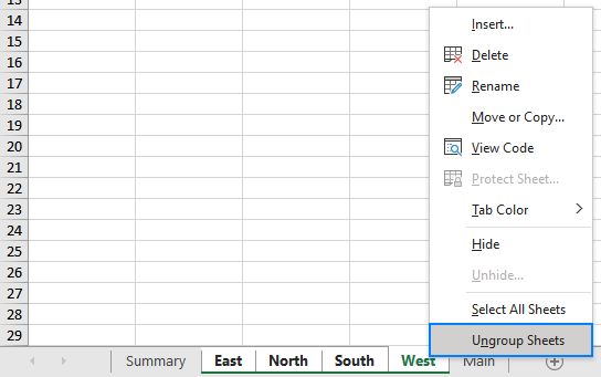 how to group and ungroup worksheets in excel