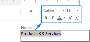 Formatting text in an Excel header and footer