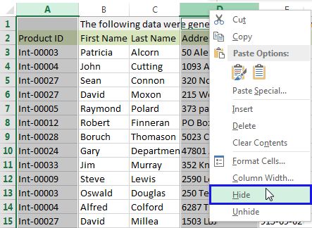 how to unhide a column in excel 2016