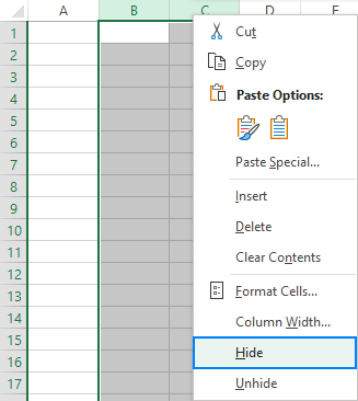 Hide columns using a context menu.