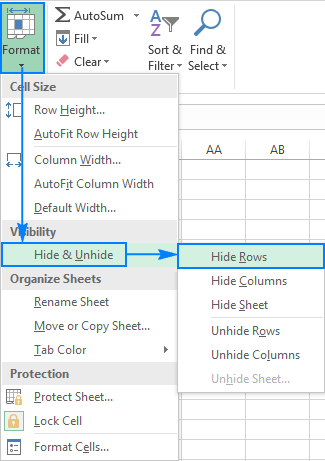 shortcut to unhide a column in excel 2010