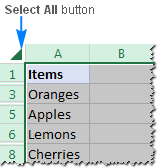 Use the Select All button to select the entire sheet.
