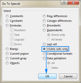 Use the Go To Special dialog to select visible cells only.