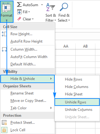 unhide columns not working in excel for mac