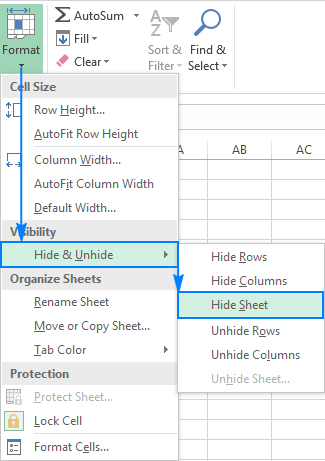 Hide worksheets by clicking the Hide Sheet command on the ribbon.