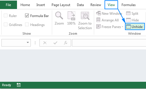 Unhiding Excel's workbook window