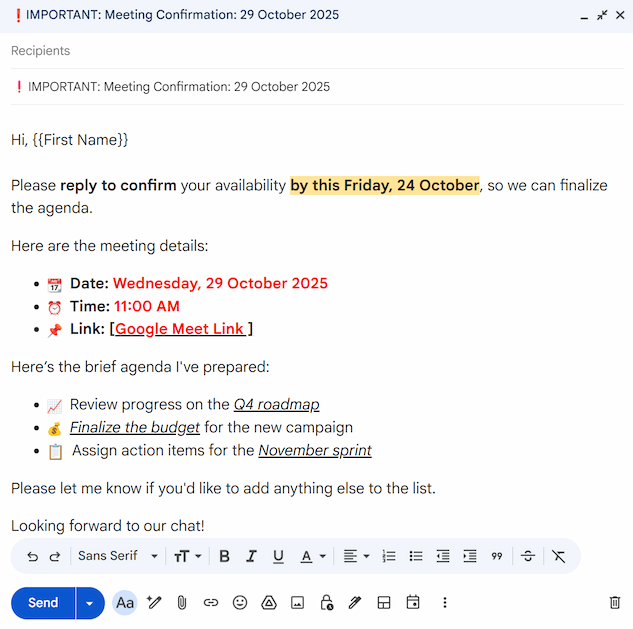 An example of an urgent email. An example of an urgent email.