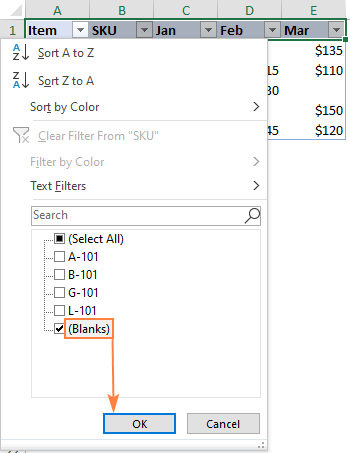 Filter and highlight blank cells in a specific column.