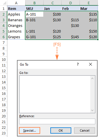 excel for mac go to special