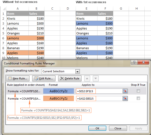 Highlight duplicate rijen in Excel.