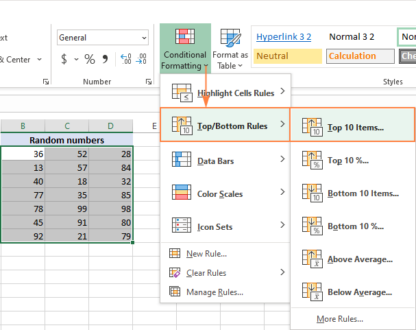 Using Top/Bottom Rules in Excel