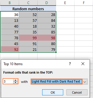 How to highlight top 3 5 10 values in Excel