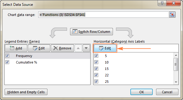 excel histogram change bin size