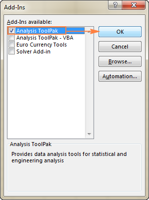 Enable the Analysis ToolPak add-in.