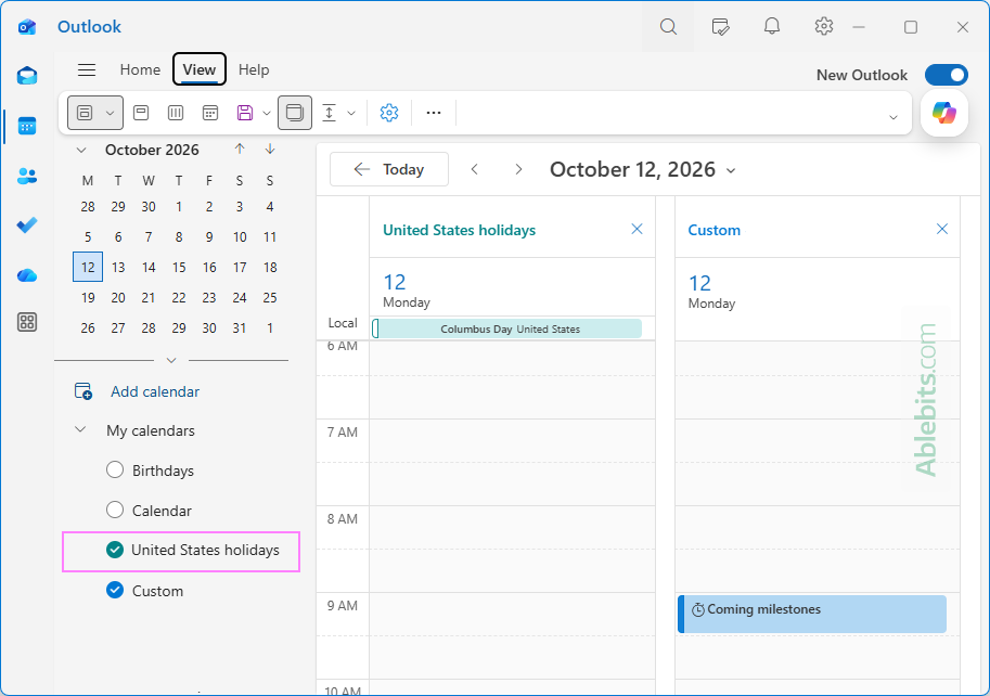 Outlook holiday calendar