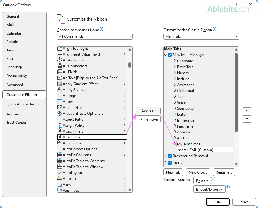 Add the Attach File command.