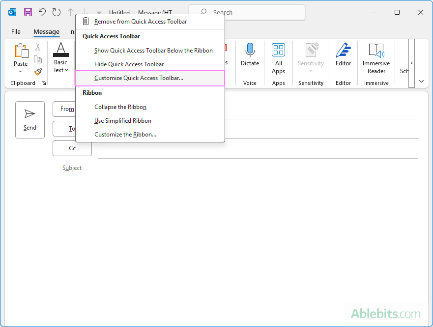 Customize Outlook's Quick Access Toolbar.